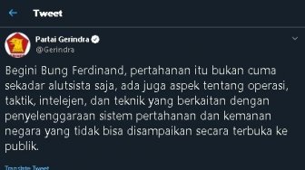 Ferdinand Disemprot Gerindra Terkait Anggaran Kemenhan di Bawah Prabowo