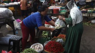 Pembeli berbelanja menggunakan kantong plastik di Pasar Minggu, Jakarta Selatan, Minggu (12/1). [Suara.com/Angga Budhiyanto]