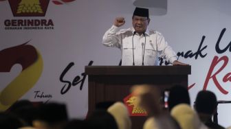 Suasana ulang tahun ke 12 Partai Gerindra di DPP Gerindra, Jakarta Selatan, Kamis (06/02).[Suara.com/Alfian Winanto]