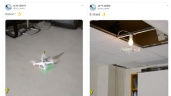 Pasang Lampu Rumah Pakai Drone, Netizen: Life Hack!