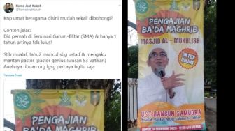 Trending Topik, Warganet Bongkar Kebohongan Spanduk Eks Pastor Jadi Ustaz