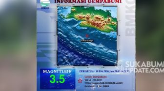 Gempa Bermagnitudo 3,5 Guncang Sukabumi