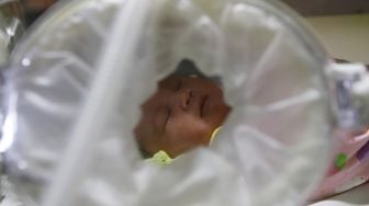 

Seorang bayi lahir ditanggal cantik  '20-02-2020' di  di RSUD Pasar Minggu, Jakarta, Kamis (20/2). [Suara.com/Angga Budhiyanto]   
