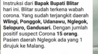 Geger 15 Warga Blitar Positif Corona Beredar di Medsos, Pemkab: Itu Hoaks