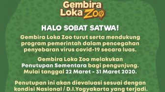 Stop Wabah Corona, Gembira Loka Zoo Tutup Aktivitas Selama Sepuluh Hari