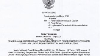 Siaga Corona, ASN di Lebak Work From Home sampai 29 Mei 2020