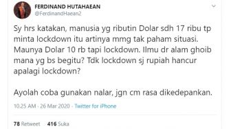 Banyak yang Minta Lockdown saat Rupiah Anjlok, Ferdinand PD: Ilmu Gaib