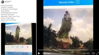 Detik-detik Runtuhnya Patung Klenteng di Tuban Terekam Video CCTV