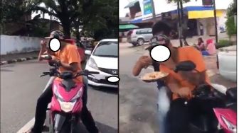 Viral Pemotor Honda BeAT Pamer Kemesraan Sambil Makan, Warganet Heran