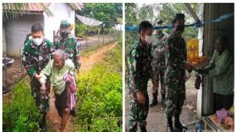 Nenek yang Hidup Sebatang Kara di Kuansing Dapat Bantuan Sembako dari TNI