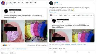Viral Wanita Jual Masker Rajut di Medsos, Publik: Corona Segede Cilok?