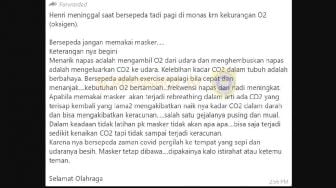 CEK FAKTA: Benarkah Pesepeda di Monas Meninggal karena Memakai Masker?