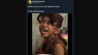 Viral Bocah Makan Sambil Nangis, Netizen: Baru Putus Disuruh Makan