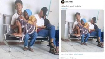 Bikin Terenyuh! Viral Foto Pria Memangku Nenek, 'Lelaki Tergagah Sedunia!'