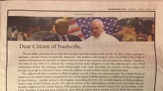 Iklan di Koran AS: Islam Akan Bom Nashville Pakai Nuklir Juli 2020