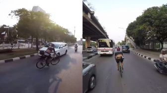 Viral Pesepeda Bule Lawan Arus di Jalanan, Aksinya Bikin Jantung Copot