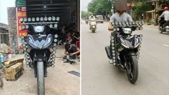 Viral Yamaha MX-King Dijejali Belasan Lampu, Sorotannya Bikin Pedih Mata