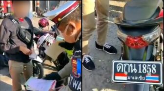 Kocak, Polisi Ngomong Bahasa Thailand Saat Tilang Motor Berplat Nyeleneh