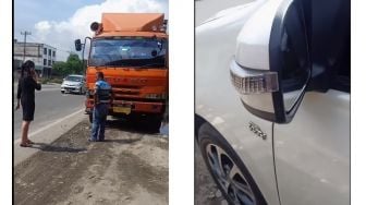 Viral Emak-emak Ngotot Minta Ganti Rugi ke Sopir Truk Meski Mobil Tak Lecet