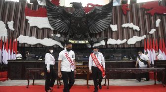 Suasana gladi sidang tahunan MPR dan pidato kenegaraan presiden di Kompleks Parlemen, Senayan, Jakarta, Rabu (12/8/2020).  [ANTARA FOTO/Akbar Nugroho Gumay]