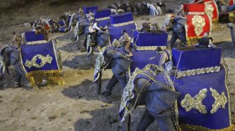 Diorama Perang Bubat di era Kerajaan Mapahit yang ditampilkan di Museum Panji di Tumpang, Malang, Jawa Timur, Sabtu (22/8/2020). [ANTARA FOTO/Ari Bowo Sucipto]