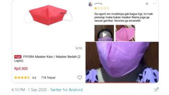 Kocak! Wanita ini Beli Masker Kegedean Pas Dicoba Malah Menutupi Wajahnya