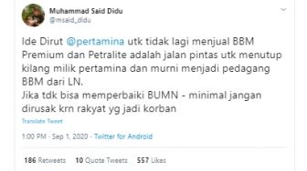 Ramai Kabar Pertamina Hapus Premium dan Pertalite, Ini Respons Said Didu