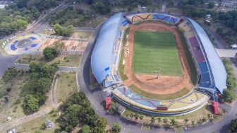 Foto udara stadion Gelora Sriwijaya Jakabaring (GSJ), Jakabaring Sport City (JSC), Palembang, Sumatera Selatan, Selasa (1/9/2020). [ANTARA FOTO/Nova Wahyudi]