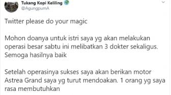 Minta Doa Untuk  Operasi Istrinya, Pria Ini Tawarkan Hadiah Sebuah Motor