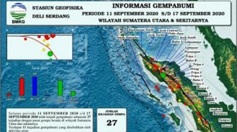 Sepekan, BMKG Catat 27 Gempa di Sumatera Utara dan Sekitarnya