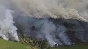 Foto udara kebakaran hutan dan lahan di Kabupaten Tapin, Kalimantan Selatan, Selasa (15/9/2020). Berdasarkan data Badan Penanggulangan Bencana Daerah (BPBD) Provinsi Kalimantan Selatan hutan dan lahan yang terbakar mengalami penurunan dibandingkan tahun lalu dari Januari hingga 13 September 2020 mencapai 103,12 hektare dan masih terus meluas. [ANTARA FOTO/Bayu Pratama S]