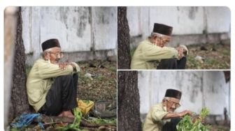 Pendengarannya Terganggu, Mbah Dalimin Bawa Buku Saat Jual Kangkung