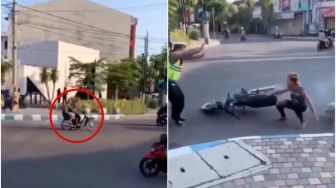 Viral Pemotor Banyak Tingkah Terjatuh saat Dihadang Polisi, Asli Nggak Nih?