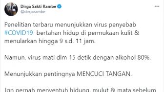 Virus Corona Bisa 11 Jam Bertahan di Tangan, Dirga Rambe Ingatkan Soal Ini