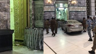 Detik-detik Mobil Sedan Tabrak Pintu Masjidil Haram, 1 Orang Ditangkap