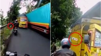 Truk Memaksa Makan Lajur Lawan Arah, Botol Melayang Kena Headshot!