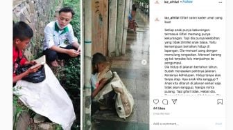 Viral! Foto Bocah Baca Al Quran di Trotoar, Ngaku Ingin Masuk Pesantren