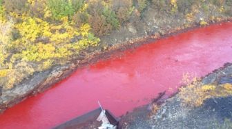 Misterius, Air Sungai Berubah Menjadi Merah Darah