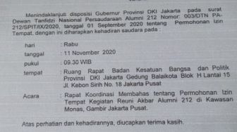 Surat Permohonan Reuni Akbar 212 Sudah Dikasih ke Anies 1 September Lalu