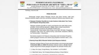 PDAM Tirta Musi Hentikan Layanan Air Bersih