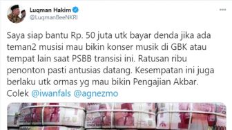 Luqman Hakim Siapkan Dana Rp50 Juta, Ajak Musisi Bikin Konser dan Pengajian