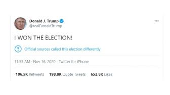 Cuitan Trump Klaim Menang Pilpres AS, Langsung Dikoreksi Twitter
