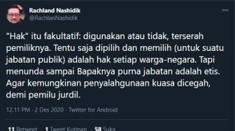 Jelang Pilkada, Rachland Nashidik Sebut Hak itu Fakultatif, Sindir Gibran?