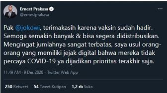 Ernest Prakasa: yang Tidak Percaya Covid-19, Jadikan Prioritas Akhir Saja!