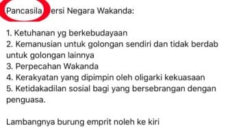 Geger Pancasila Versi Negara Wakanda Ala Rahma Sarita, Begini Isinya