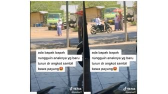 Momen Ayah Jemput Anaknya Pakai Payung Bikin Warganet Tersentuh