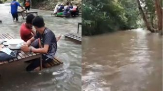 Viral Kafe Unik di Tengah Sungai, Pengunjung Santai Padahal Arusnya Deras