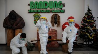 Tiga orang tenaga kesehatan bersiap untuk melakukan tes cepat antigen kepada pengunjung Bandung Zoological Garden (Bazoga), Jawa Barat, Minggu (27/12/2020). ANTARA FOTO/Raisan Al Farisi
