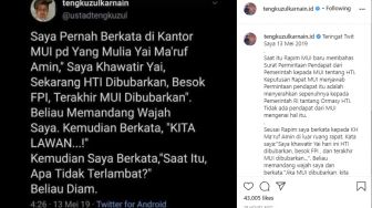 FPI Dibubarkan, Tengku Zul Khawatir MUI Bakal Alami Nasib Serupa