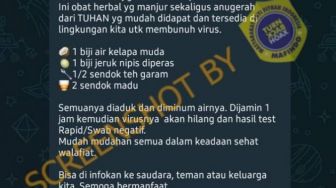 CEK FAKTA: Campuran Air Kelapa, Jeruk Nipis, Garam, dan Madu Obat Covid-19?